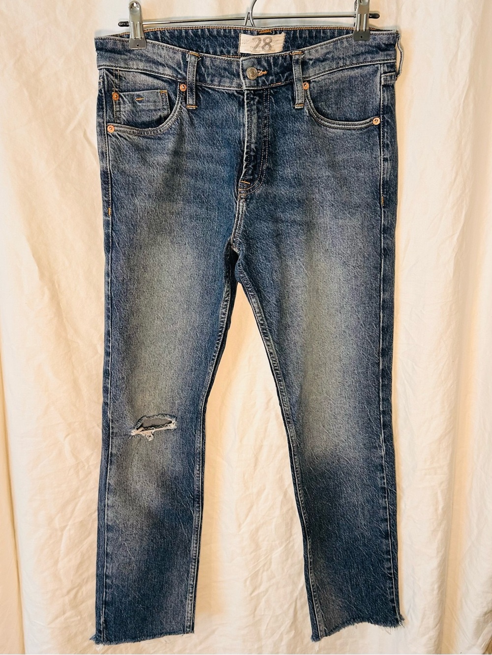 We The Free Women's Straight Leg Blue Distressed Jeans 8/28 7 inch leg opening